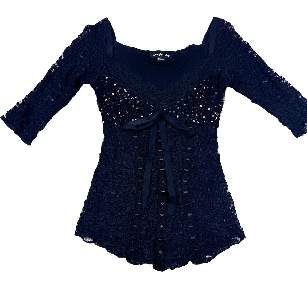 Ann Ferriday Fitted Lace Y2K Sequin Whimsygoth Goth Fairy Top Women's One/Size